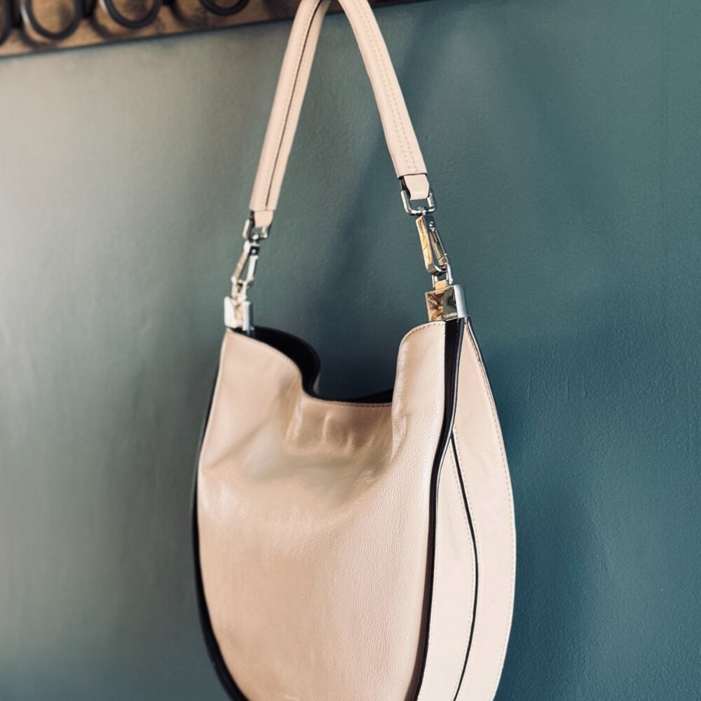 Calvin Klein Celestine Cream & Black Hobo Shoulder Bag - Premium Faux Leather